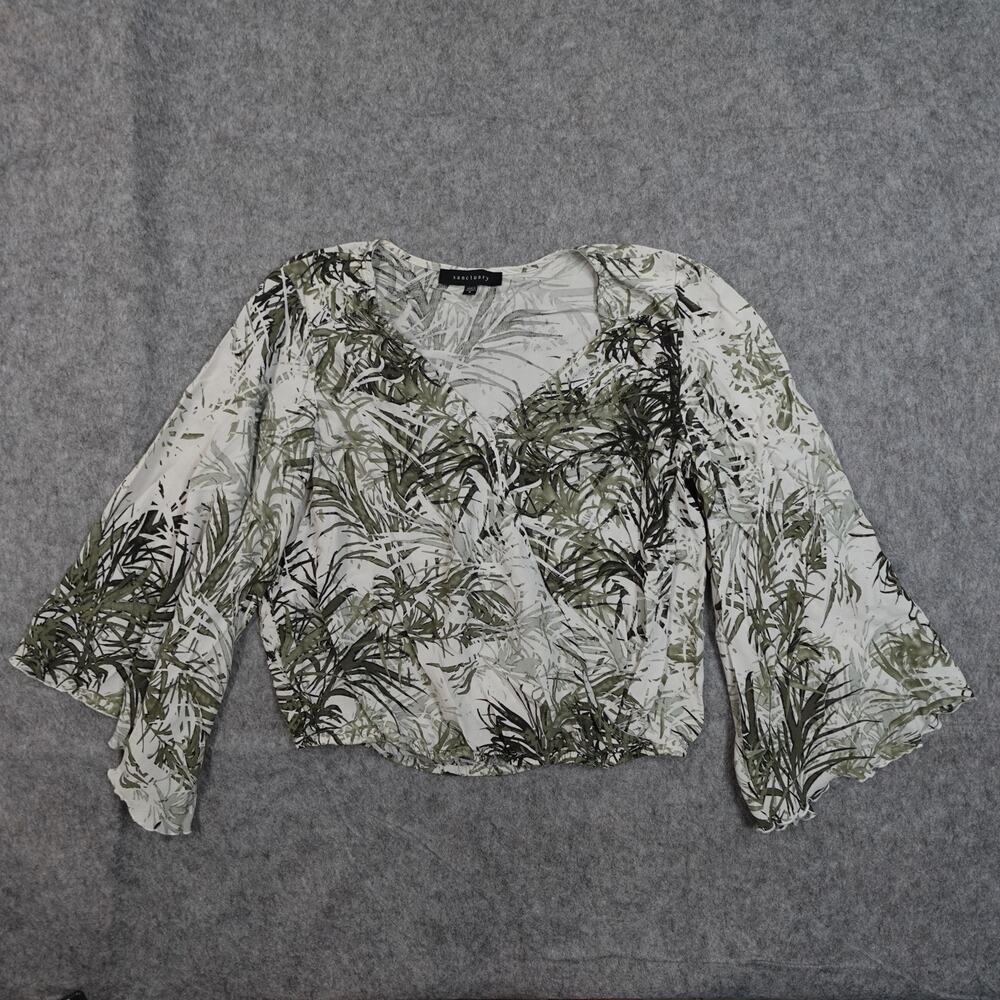 Sanctuary Top Womens Small Bell Sleeve Floral Leaf Surplice V-Neckโ Cropped